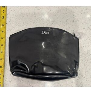 Dior Parfums Black Patent Vinyl Cosmetic Pouch Makeup Bag Case Luxury Accessory